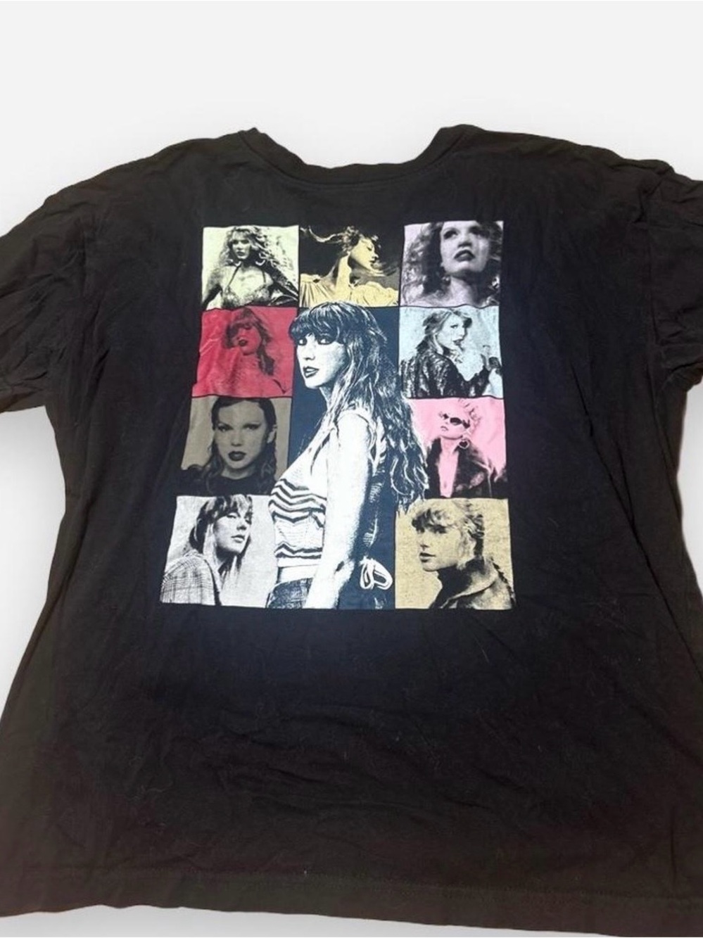 Taylor Swift Black Short Sleeve Photo Grid Tee with Pink and Cream Accents